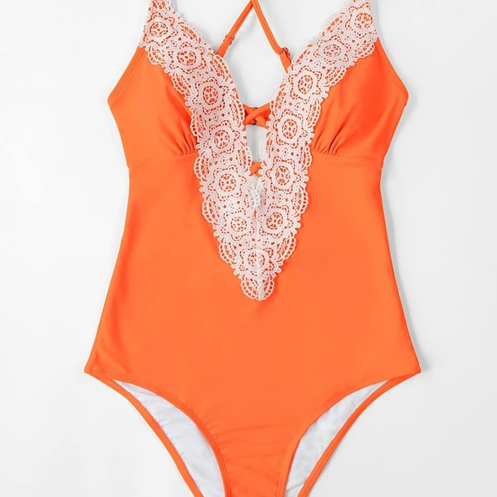 Orange dream women's sz L one-piece bathing suit, lace, super cute! 🌴 - Picture 2 of 11